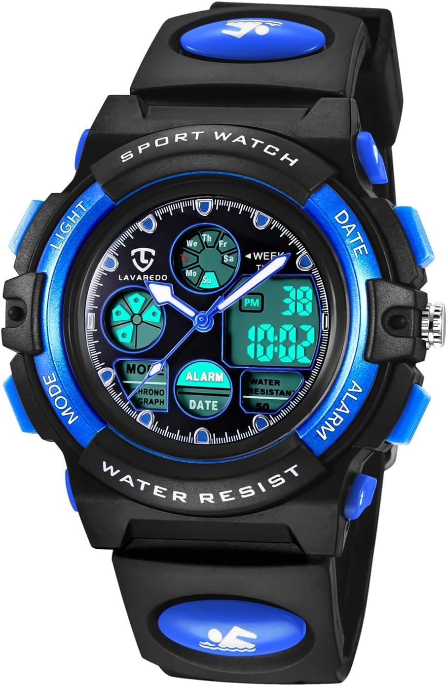 71CAkzUFvuL._AC_SL1500_.jpg Waterproof Watch with Alarm Clock Stopwatch Wrist Watch - Image 1